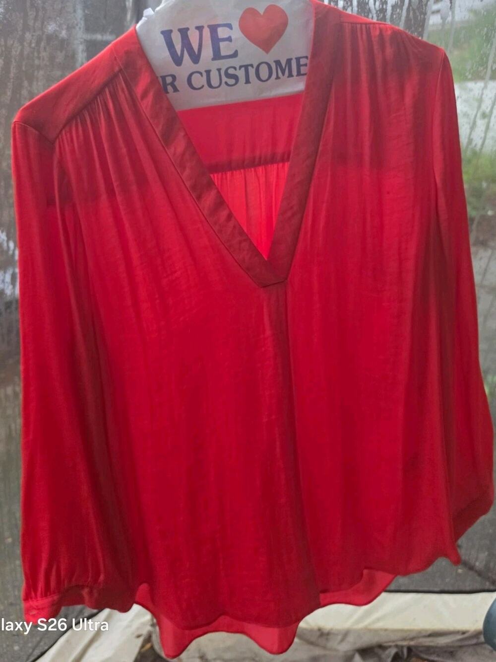Vince Camuto Vibrant Red Pleat-Front High-Low V-Neck Blouse, Size S